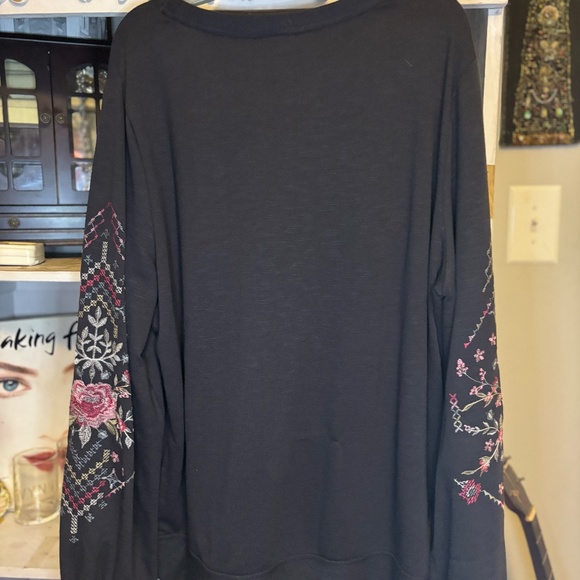 Knox Rose Coal Gray Boho Floral Embroidered Pullover Sweatshirt L - Picture 2 of 3